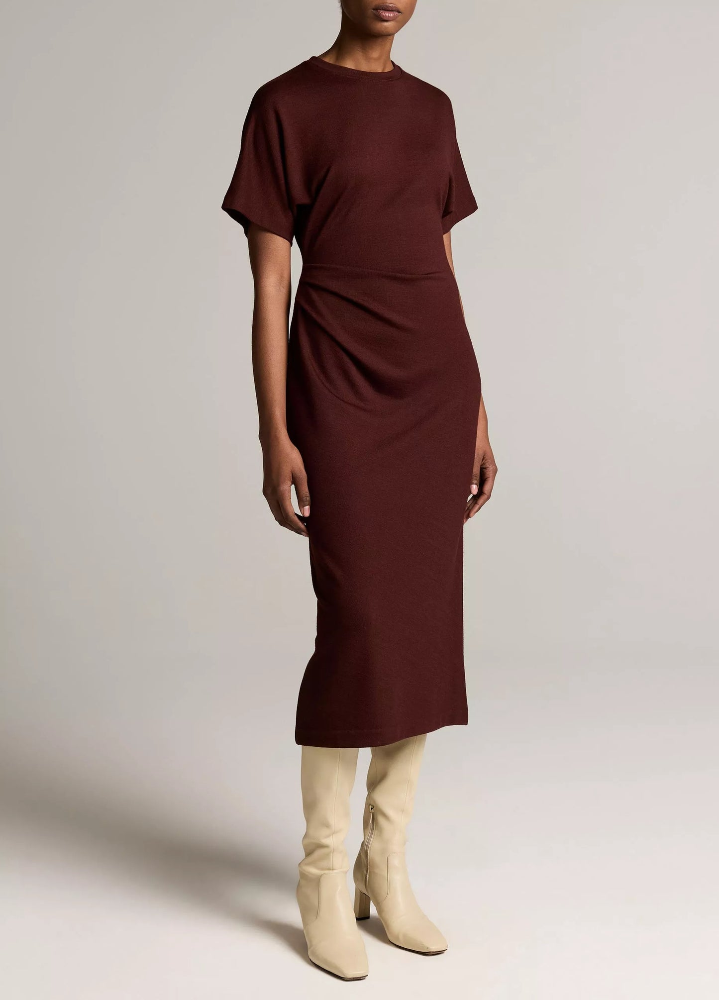 Vince Ruched-Side Knit Short-Sleeve Dress
