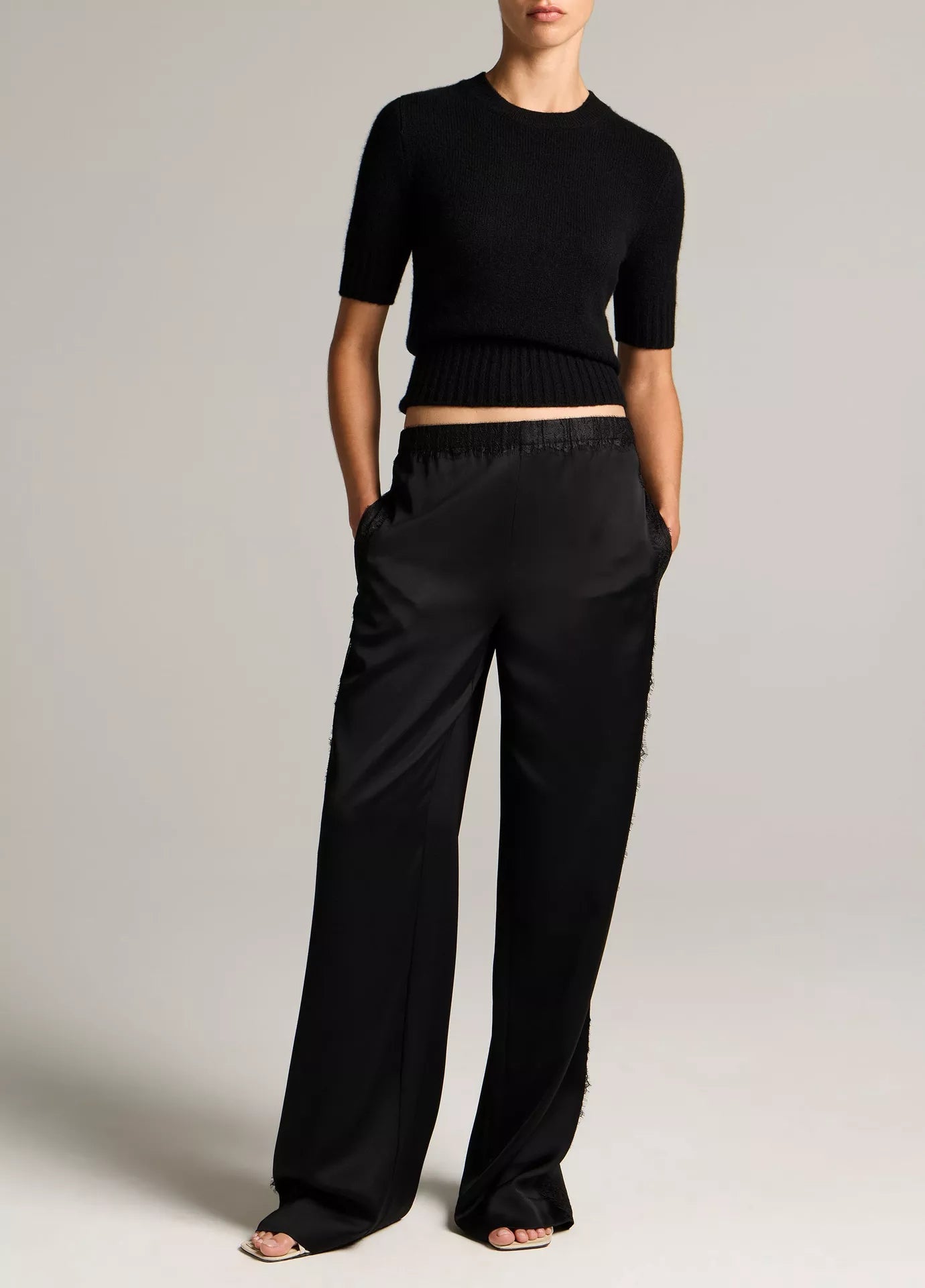 Vince Wool-Cashmere High-Rib Short-Sleeve Sweater