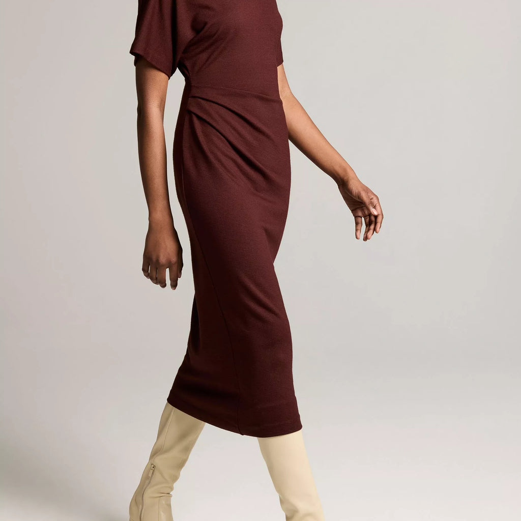 Vince Ruched-Side Knit Short-Sleeve Dress
