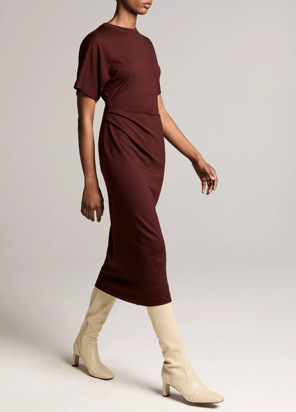 Vince Ruched-Side Knit Short-Sleeve Dress