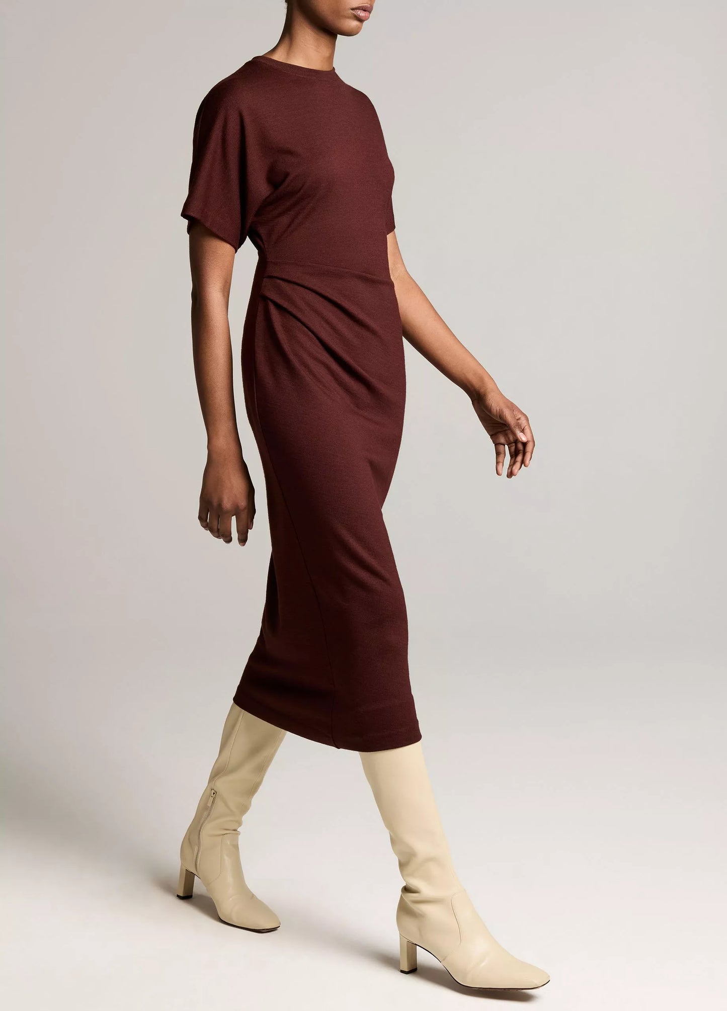 Vince Ruched-Side Knit Short-Sleeve Dress