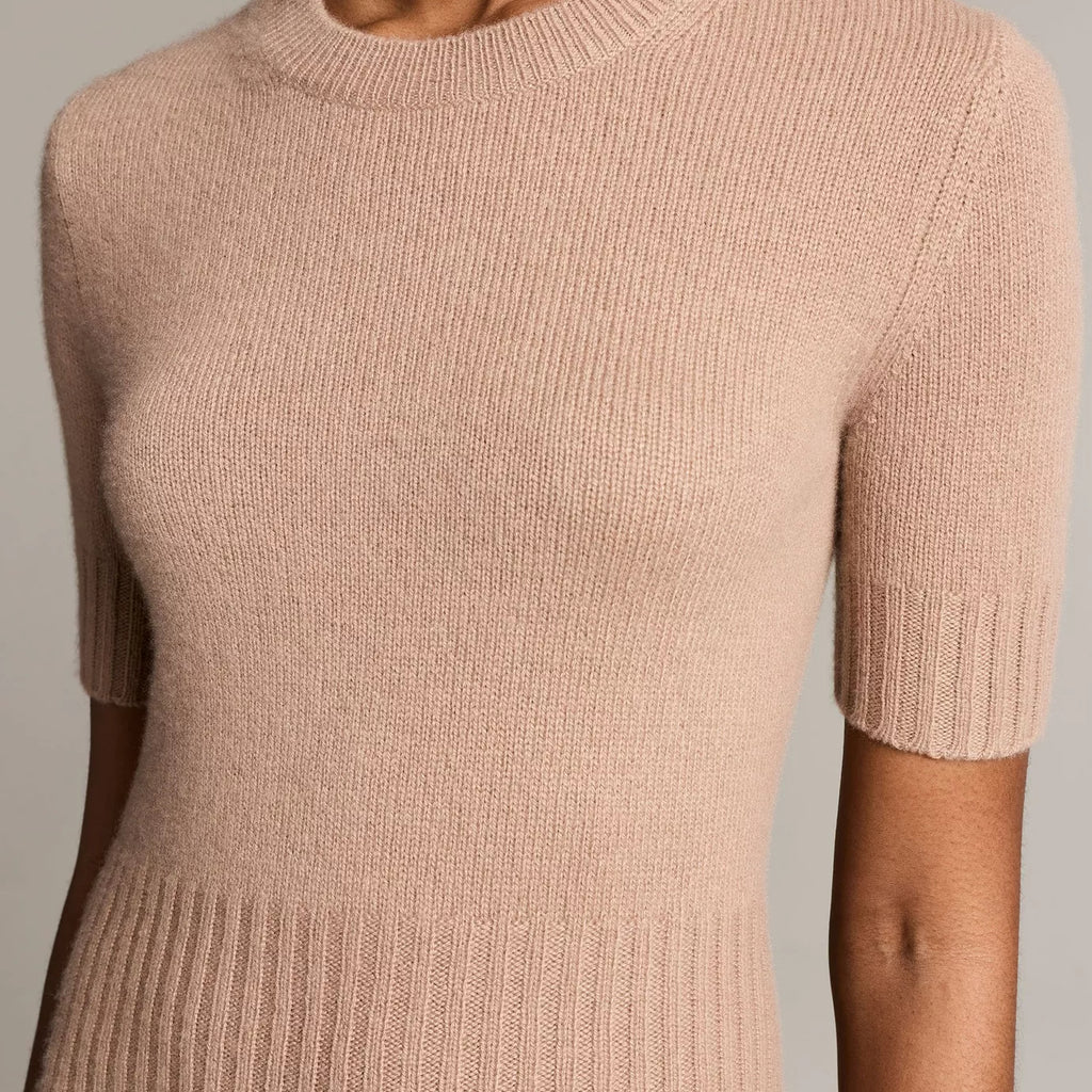 Vince Wool-Cashmere High-Rib Short-Sleeve Sweater