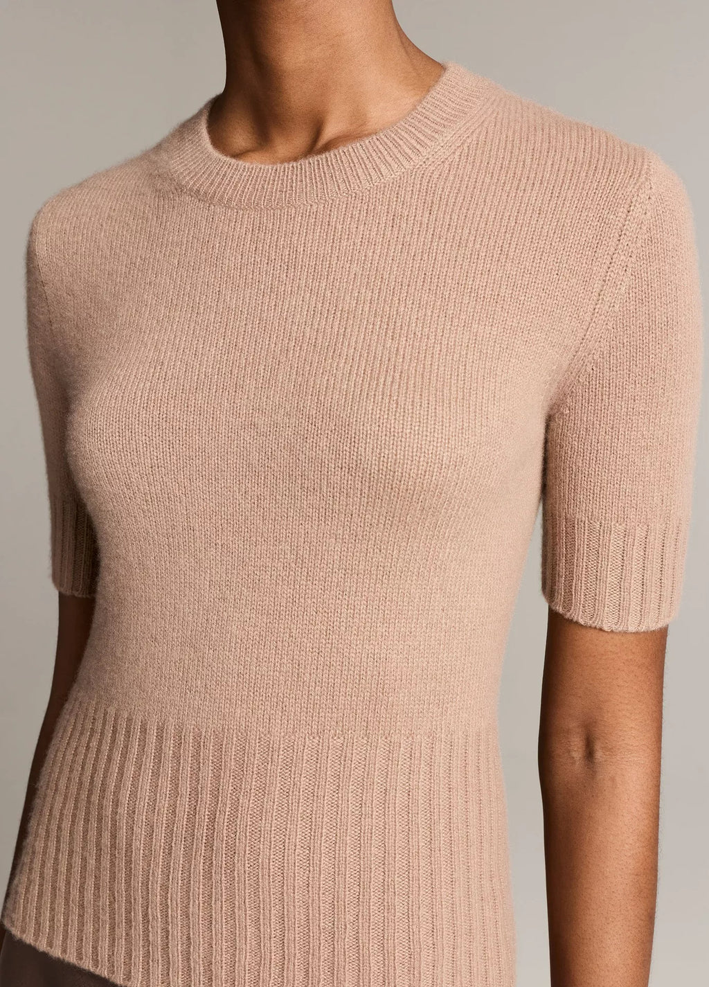 Vince Wool-Cashmere High-Rib Short-Sleeve Sweater