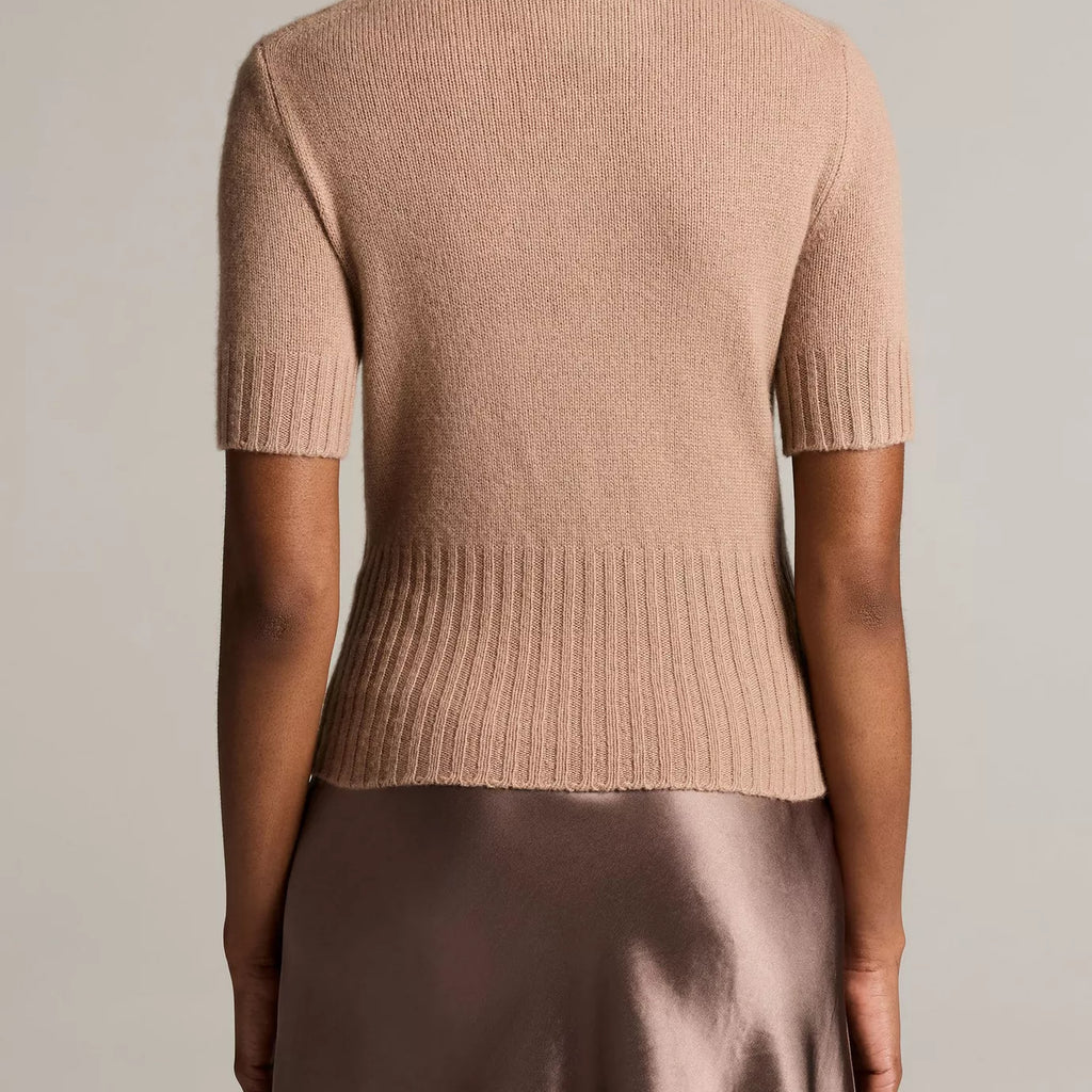 Vince Wool-Cashmere High-Rib Short-Sleeve Sweater