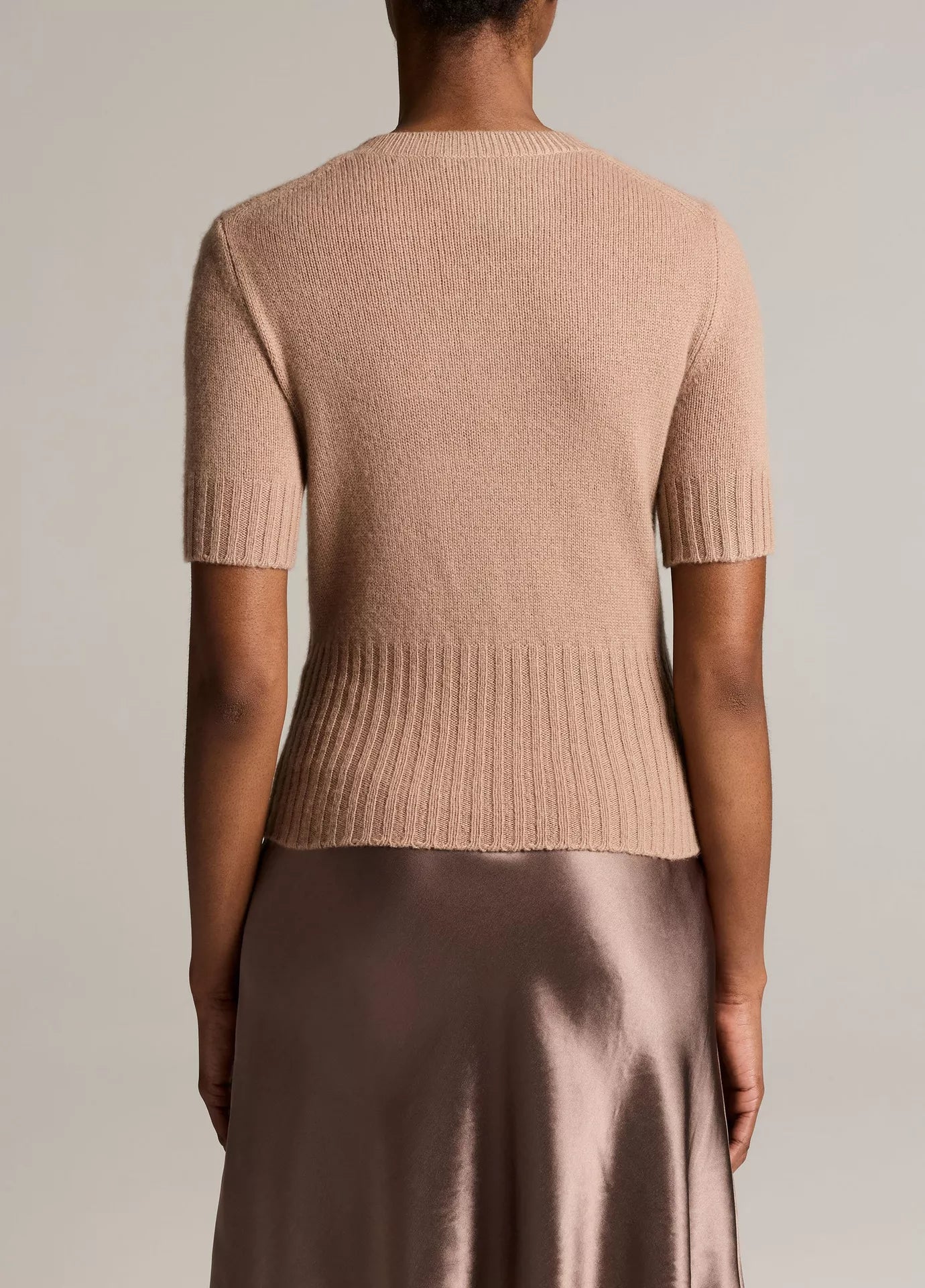 Vince Wool-Cashmere High-Rib Short-Sleeve Sweater