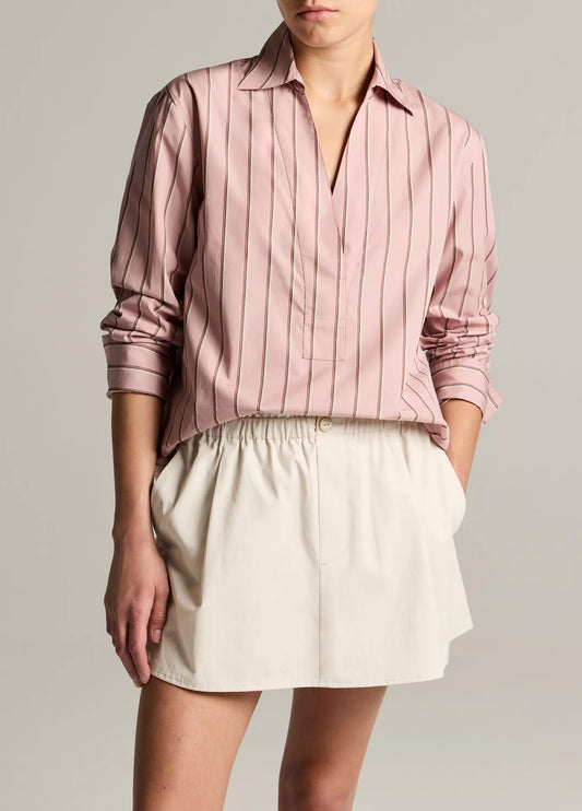 Vince Striped Cotton Relaxed Popover Shirt