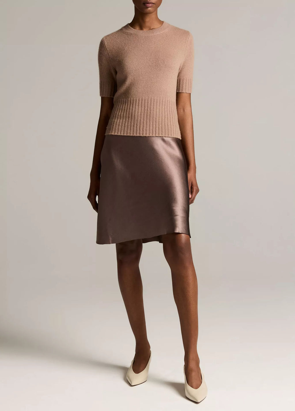 Vince Wool-Cashmere High-Rib Short-Sleeve Sweater