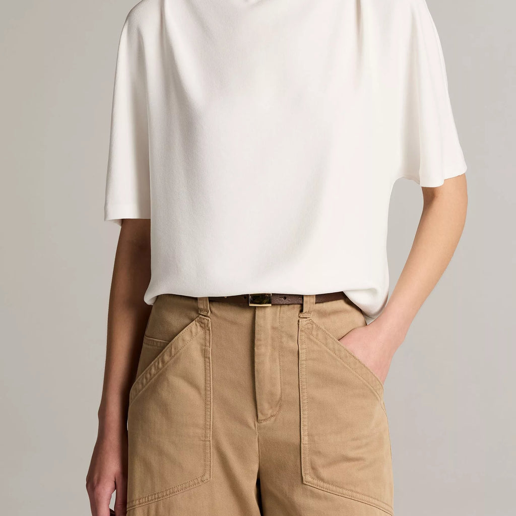 Vince Draped Crepe Funnel-Neck Top