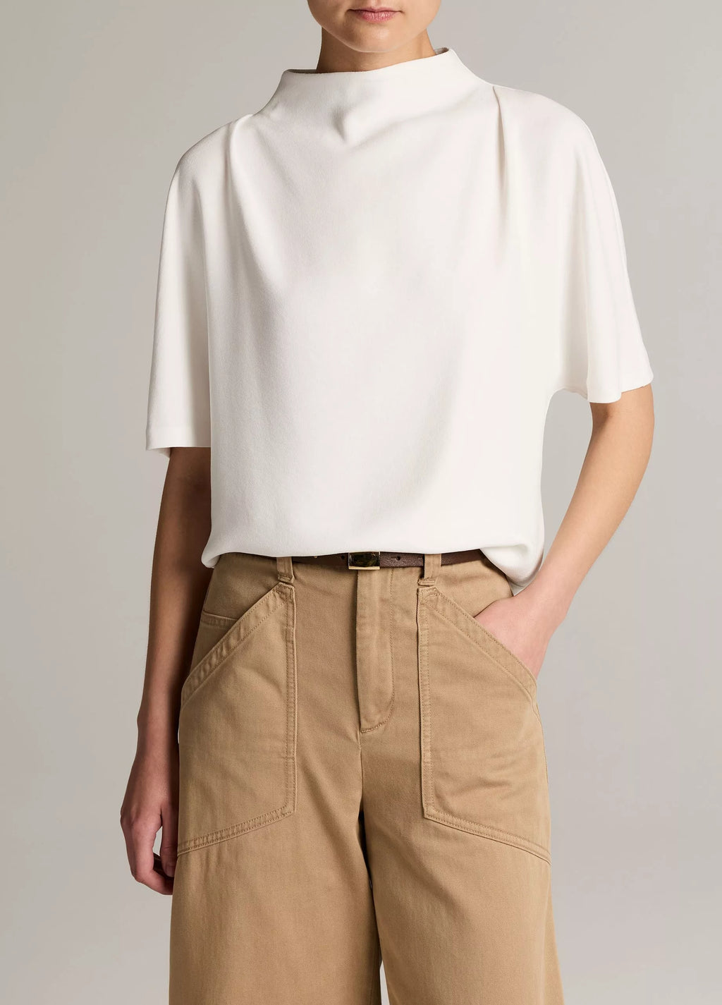 Vince Draped Crepe Funnel-Neck Top
