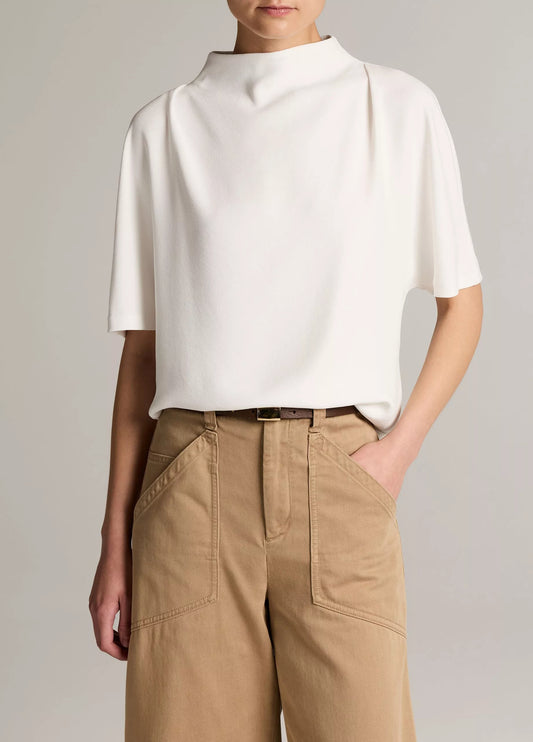 Vince Draped Crepe Funnel-Neck Top