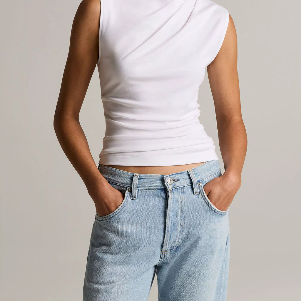 Vince Pima Cotton Draped Sleeveless Top