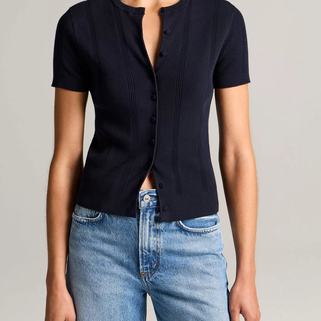 Vince Ribbed Cotton Short-Sleeve Cardigan