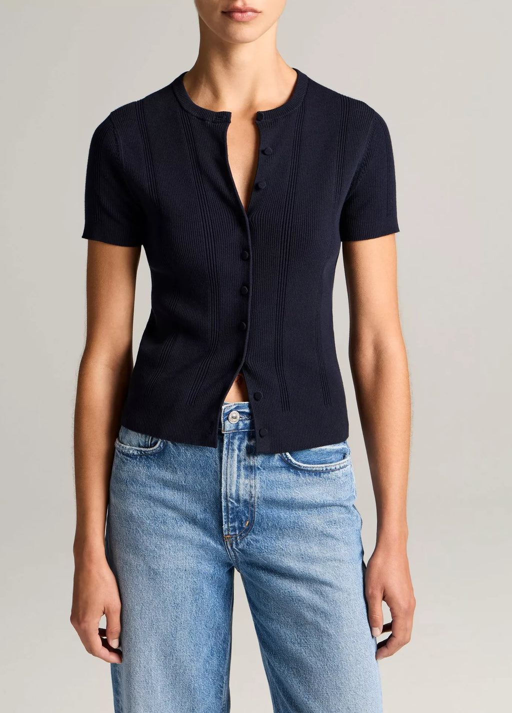 Vince Ribbed Cotton Short-Sleeve Cardigan