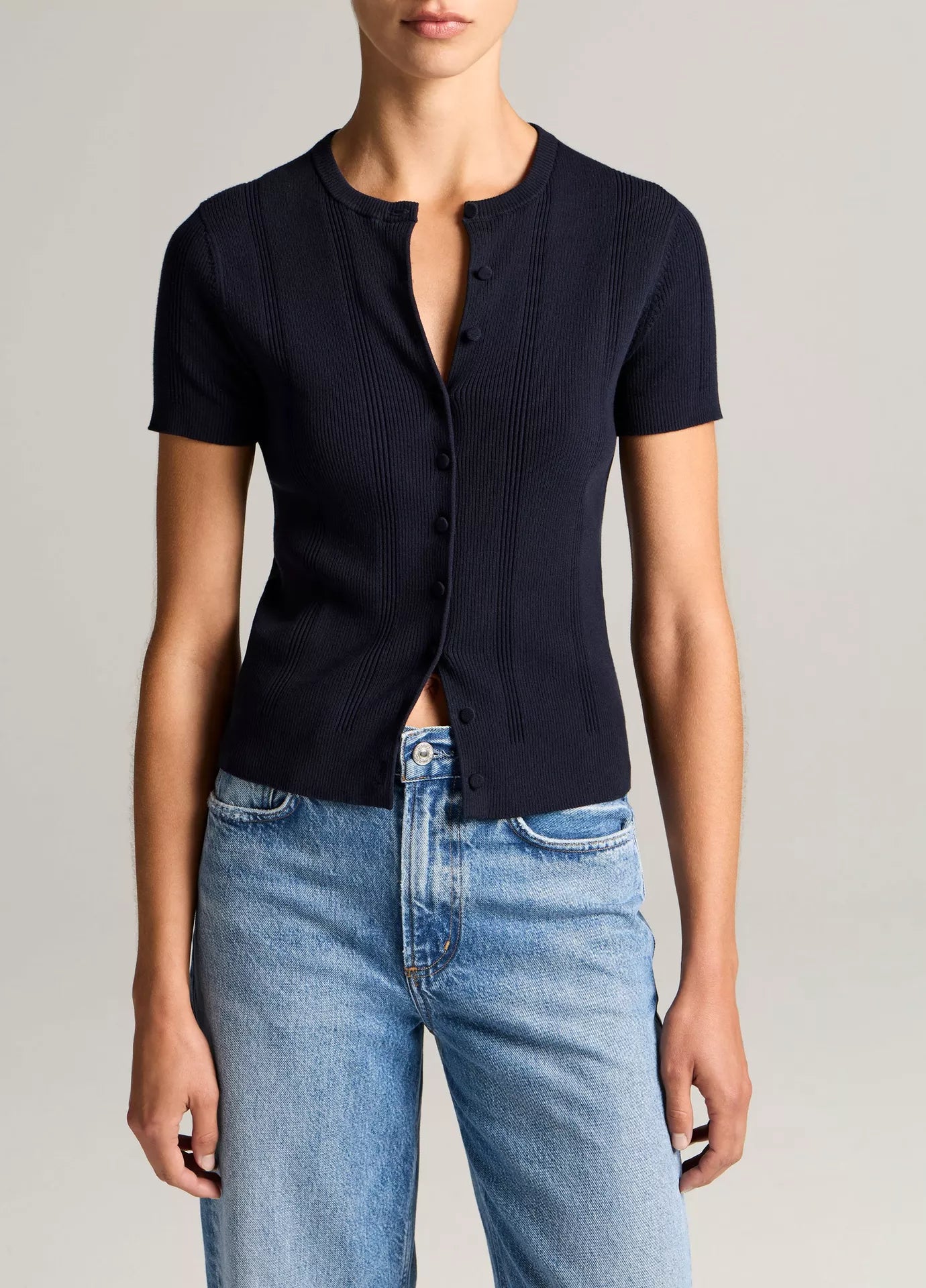 Vince Ribbed Cotton Short-Sleeve Cardigan