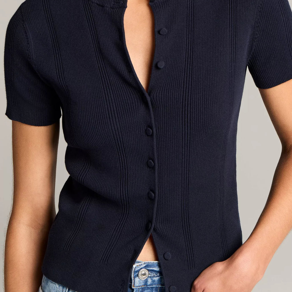 Vince Ribbed Cotton Short-Sleeve Cardigan