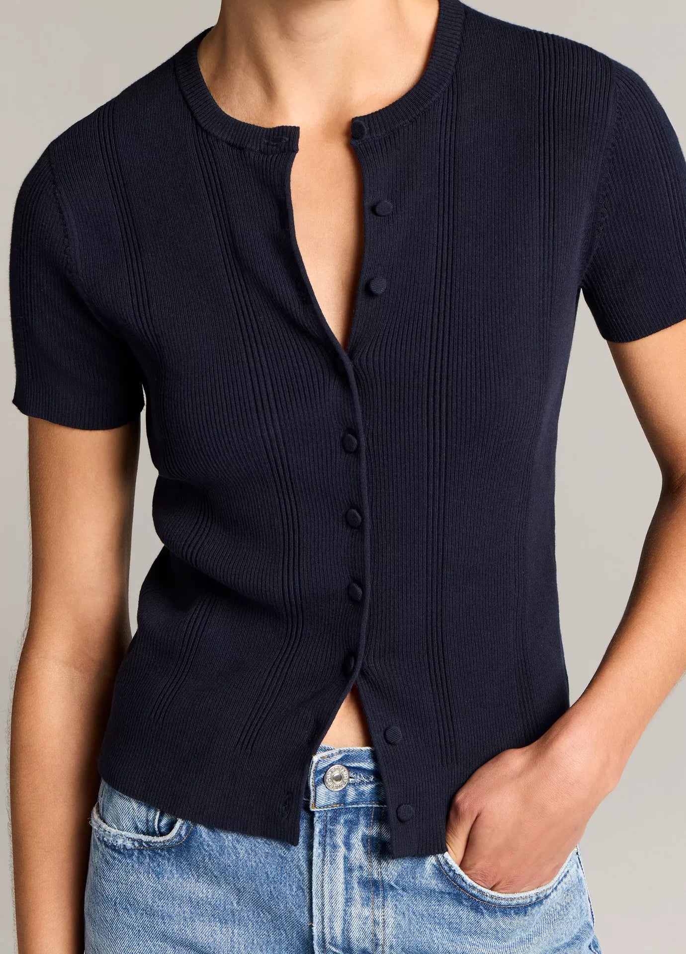 Vince Ribbed Cotton Short-Sleeve Cardigan