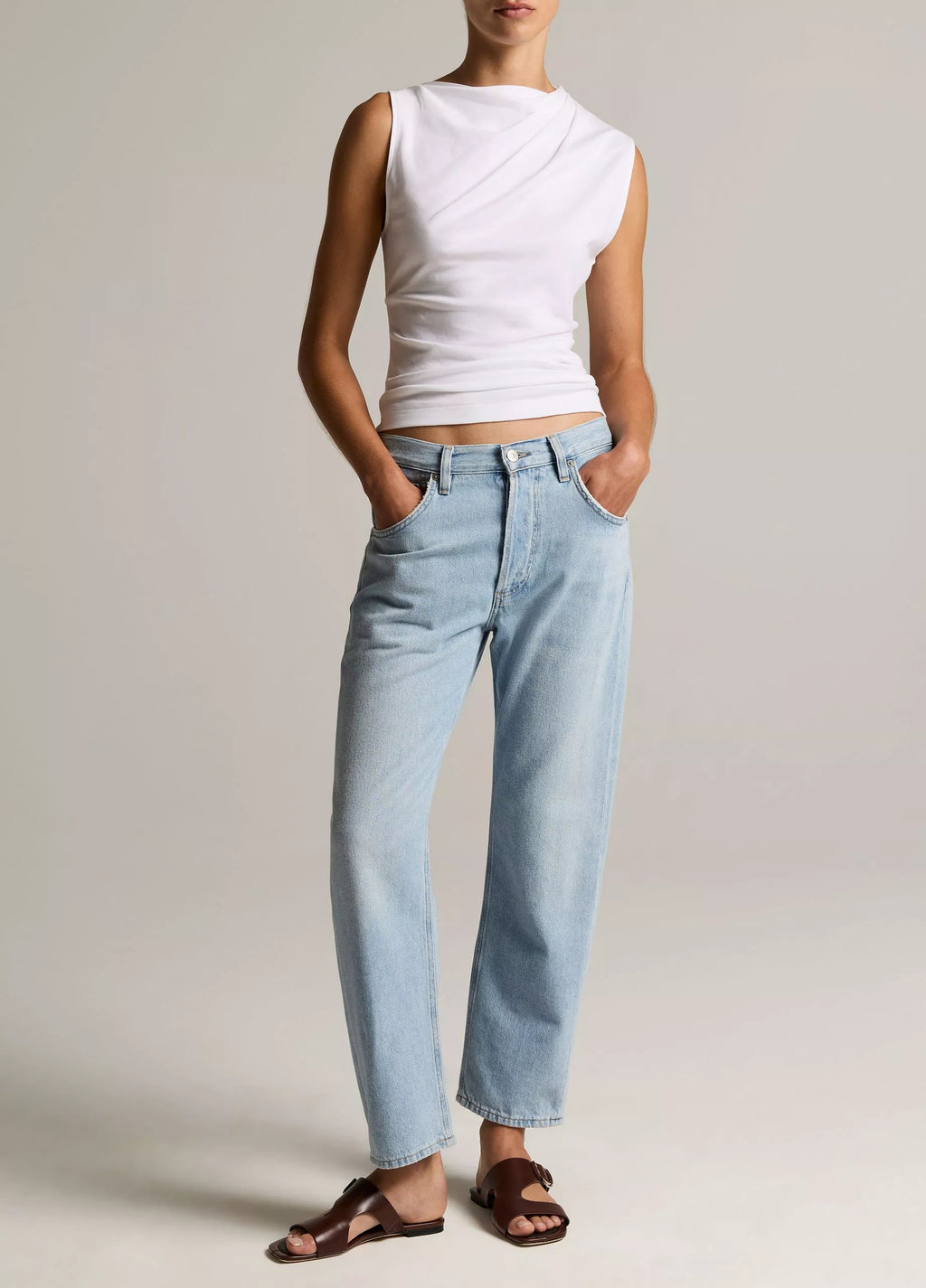Vince Pima Cotton Draped Sleeveless Top