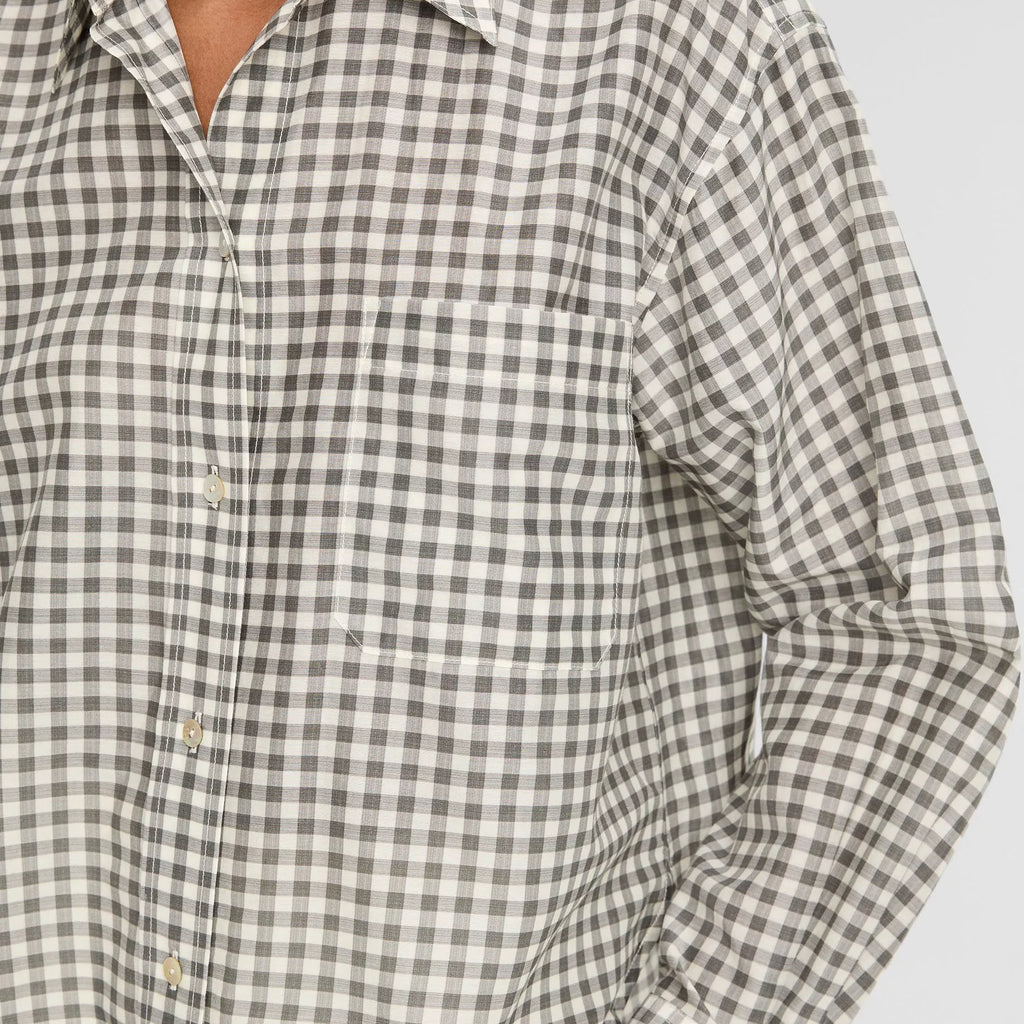 Vince Gingham Cotton-Silk Cropped Button-Front Shirt