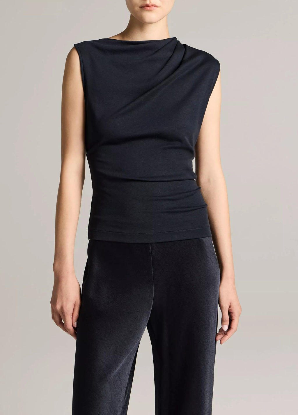 Vince Pima Cotton Draped Sleeveless Top