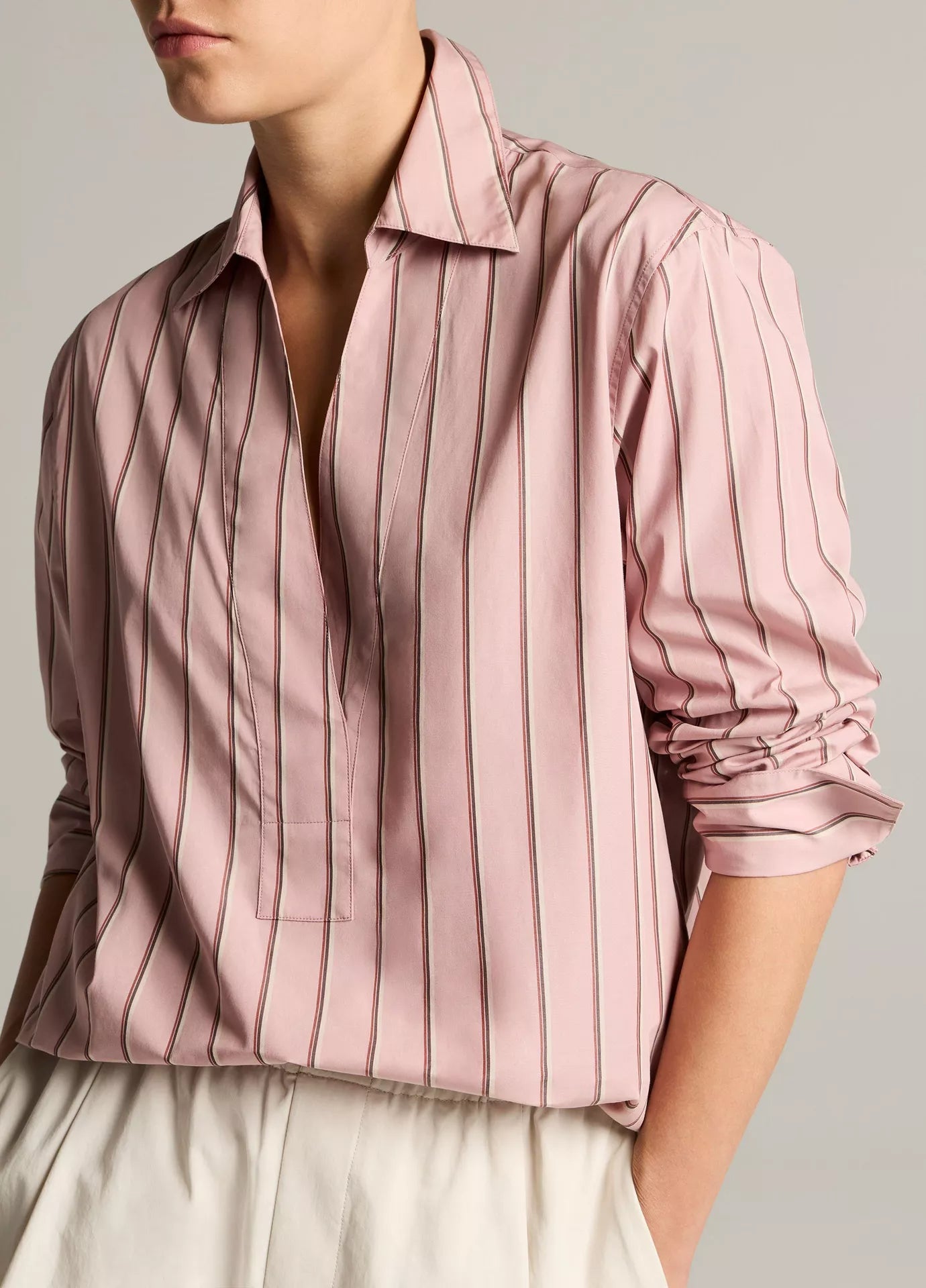 Vince Striped Cotton Relaxed Popover Shirt