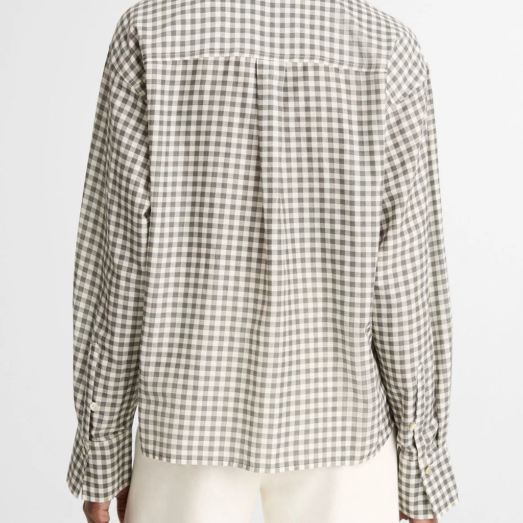 Vince Gingham Cotton-Silk Cropped Button-Front Shirt