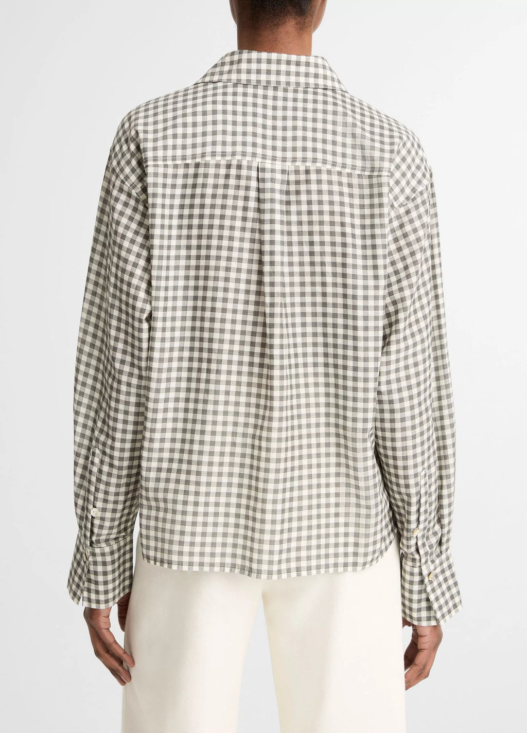 Vince Gingham Cotton-Silk Cropped Button-Front Shirt
