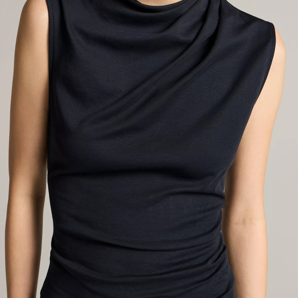 Vince Pima Cotton Draped Sleeveless Top