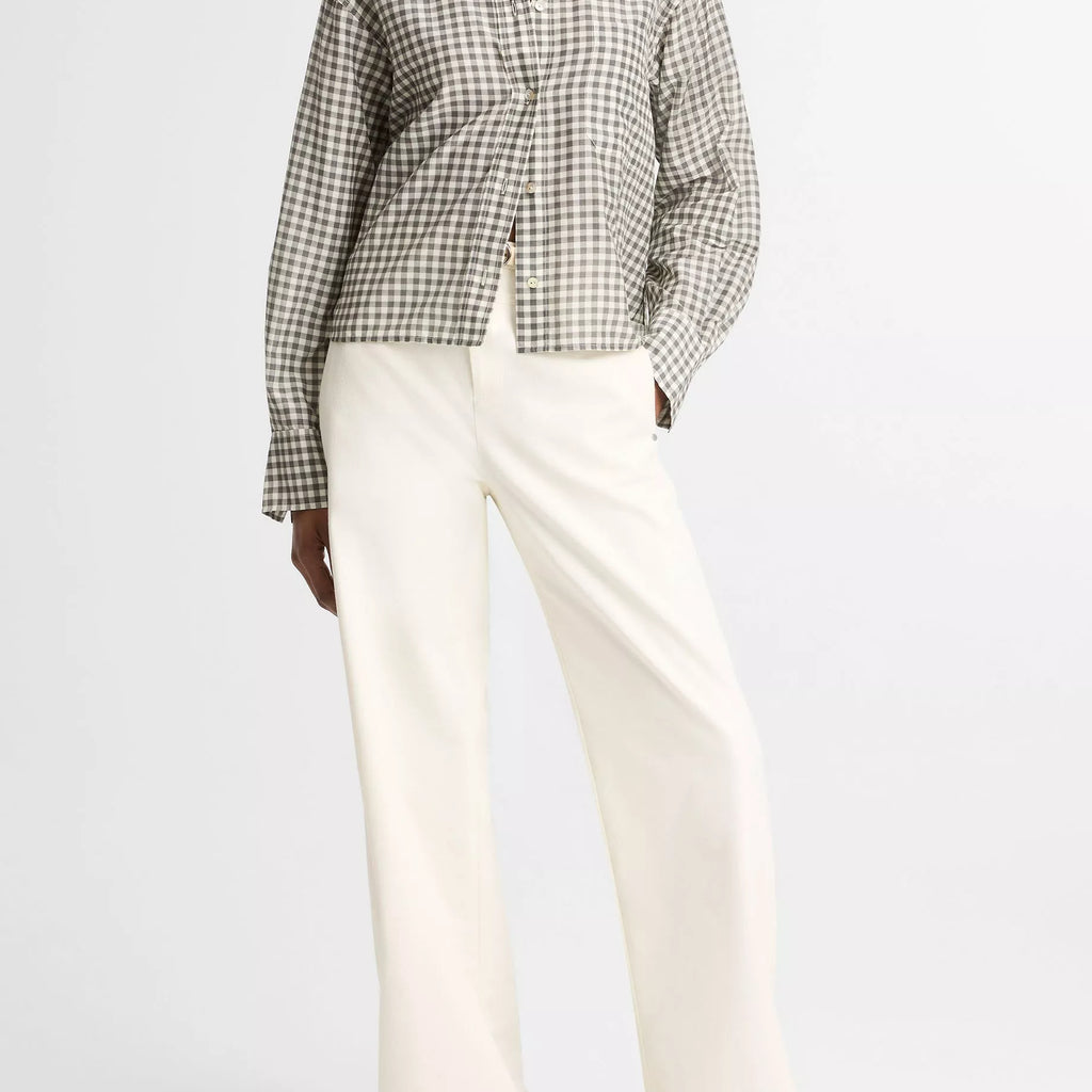 Vince Gingham Cotton-Silk Cropped Button-Front Shirt