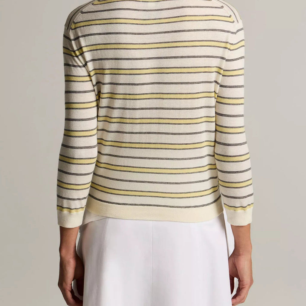 Vince Striped Italian Cotton-Cashmere Three-Quarter-Sleeve Cardigan