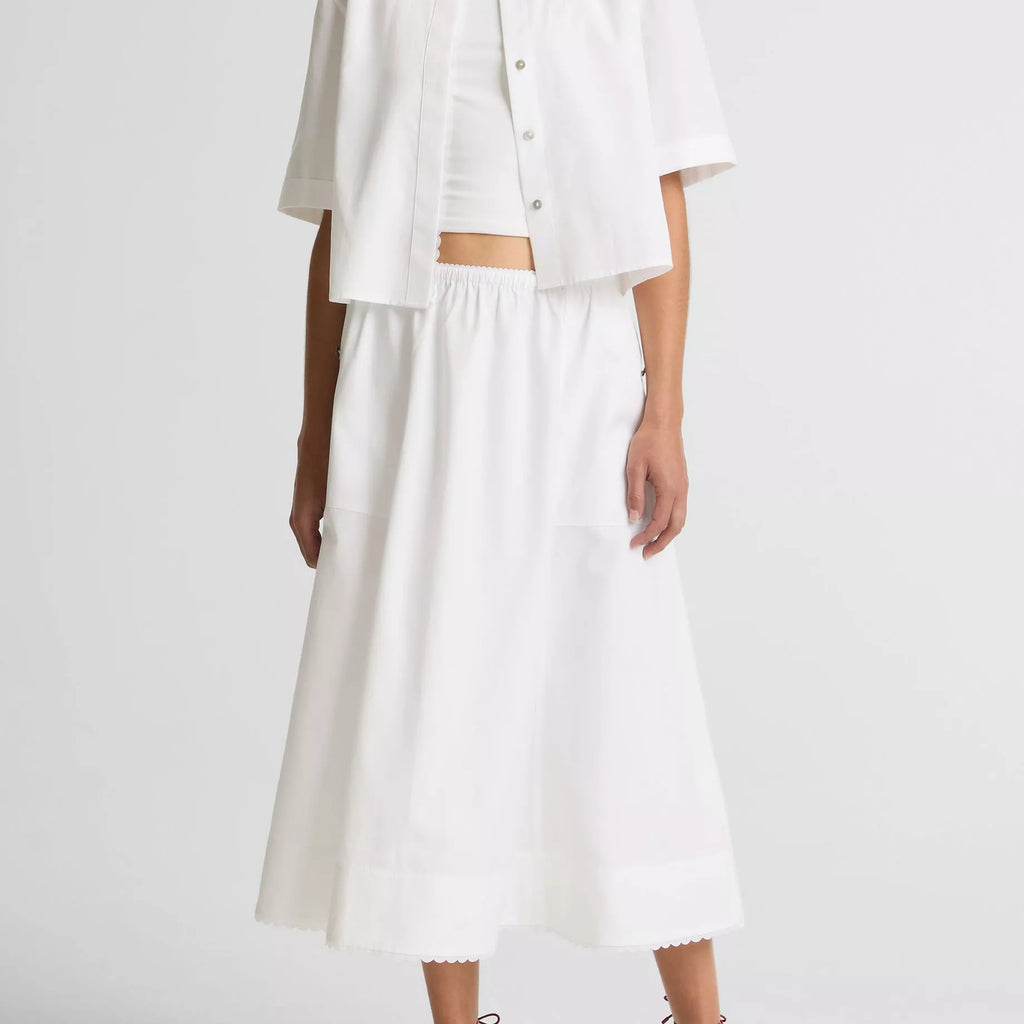 Vince Scallop-Detail Cotton Midi Skirt