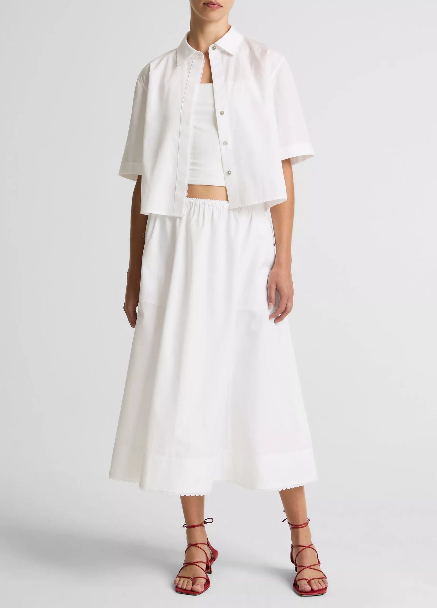 Vince Scallop-Detail Cotton Midi Skirt