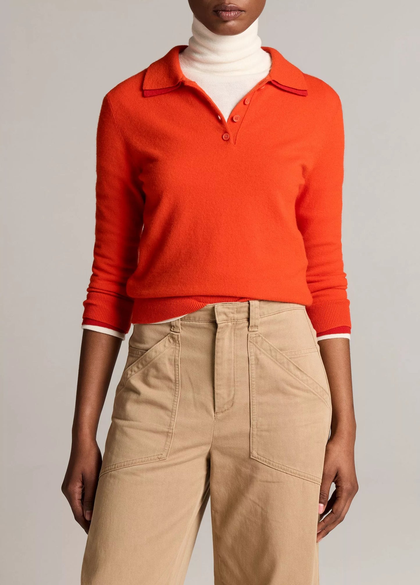 Vince Double-Trim Merino Wool & Cashmere-Blend Polo Sweater