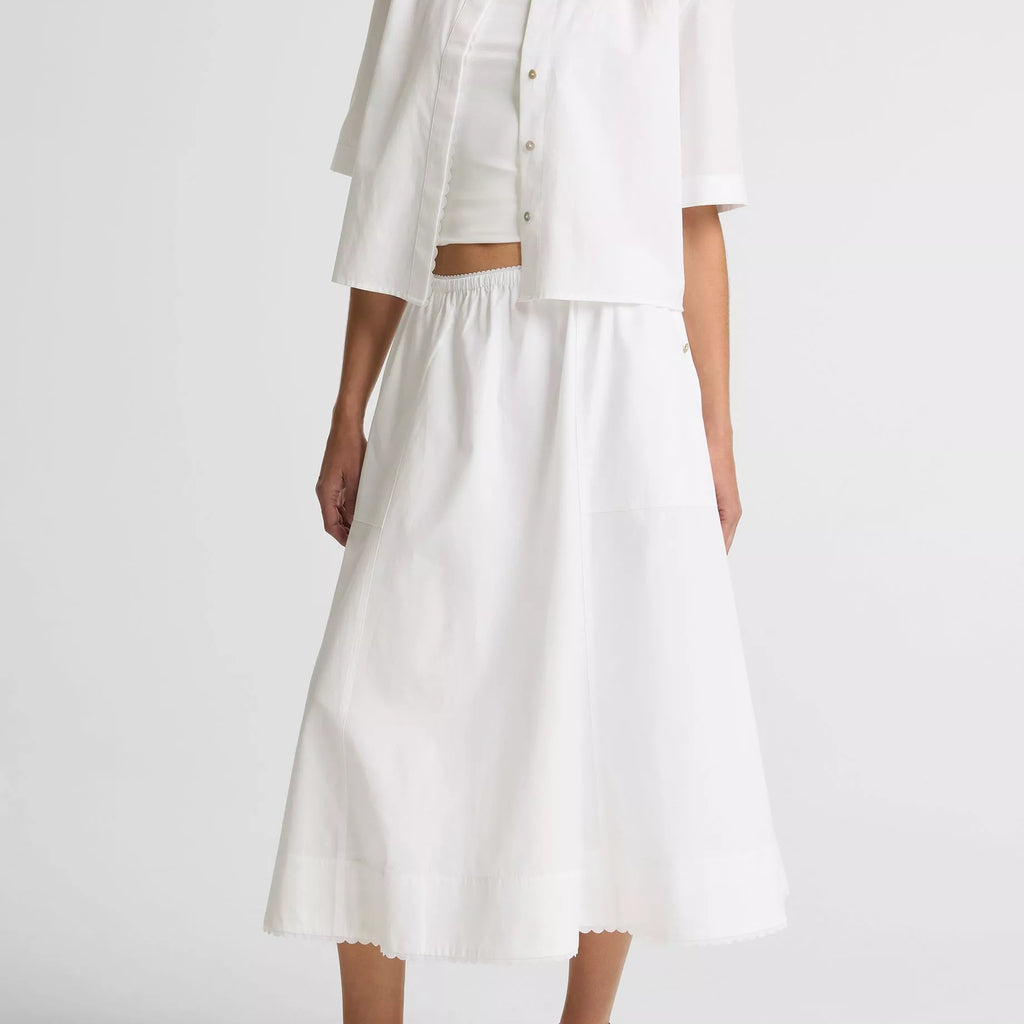 Vince Scallop-Detail Cotton Midi Skirt