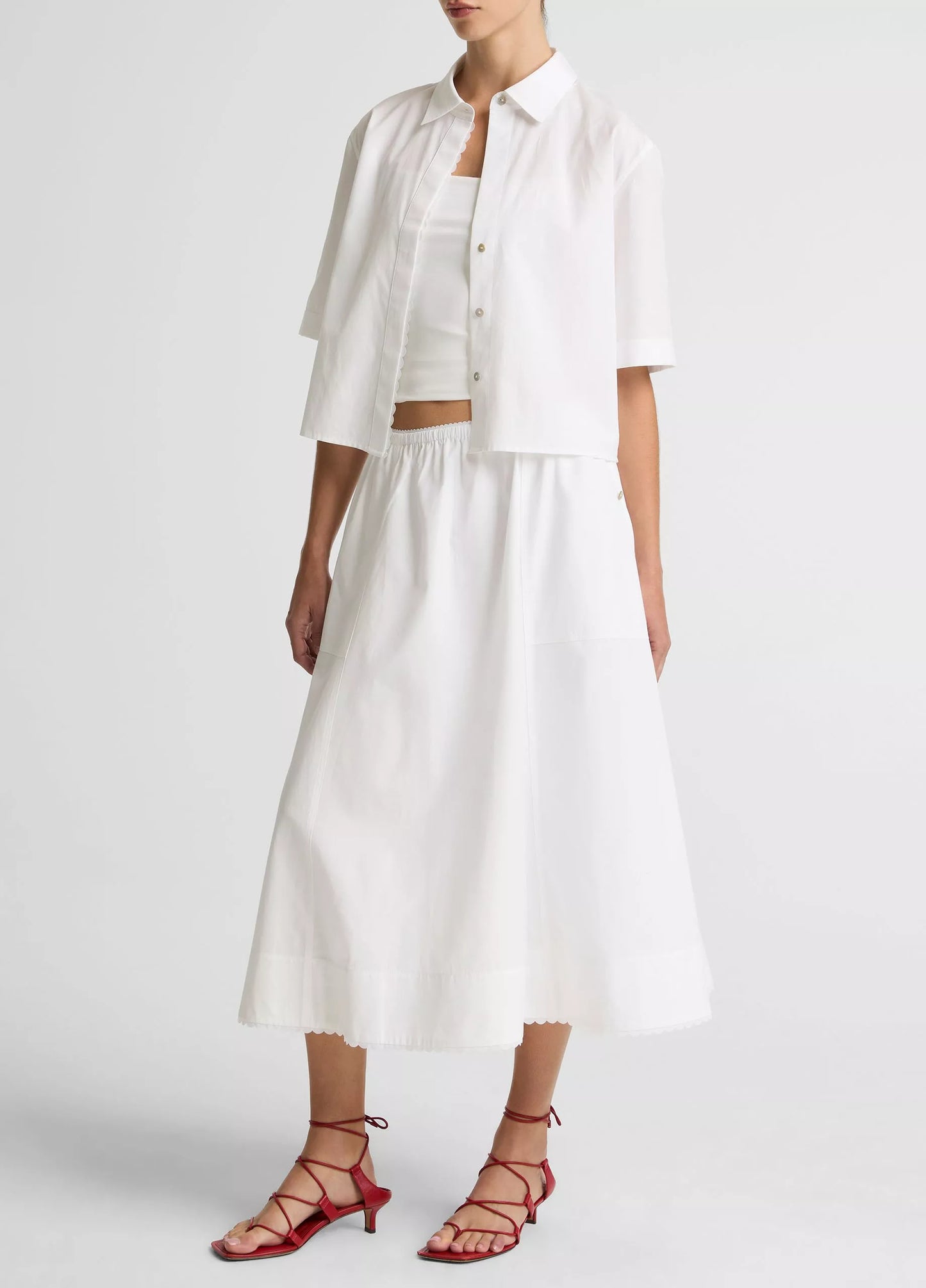 Vince Scallop-Detail Cotton Midi Skirt