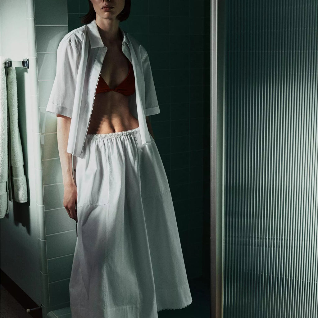 Vince Scallop-Detail Cotton Midi Skirt