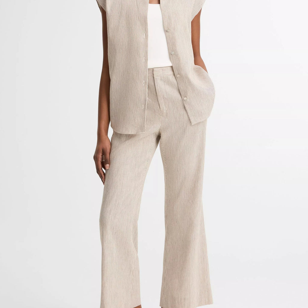 Vince Ticking Stripe Linen-Cotton Low-Rise Crop Flare Trouser