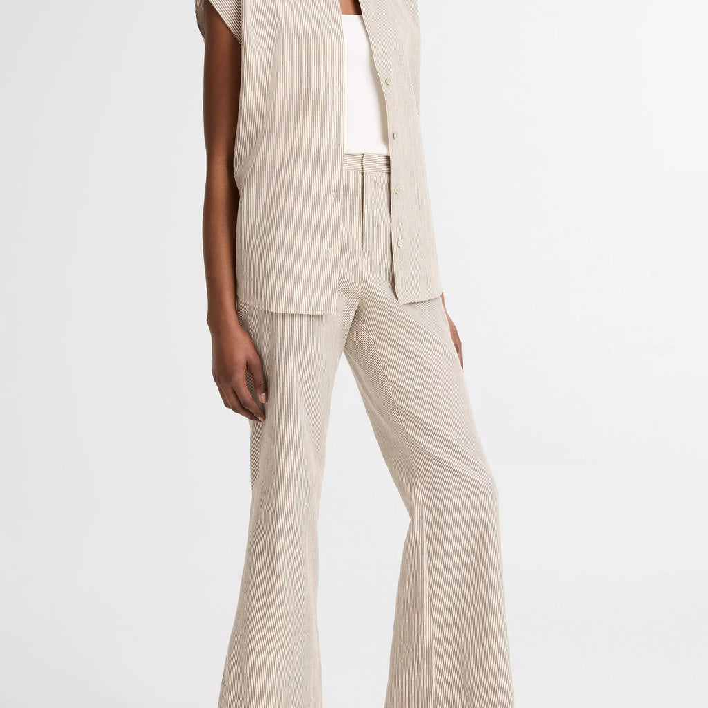 Vince Ticking Stripe Linen-Cotton Low-Rise Crop Flare Trouser