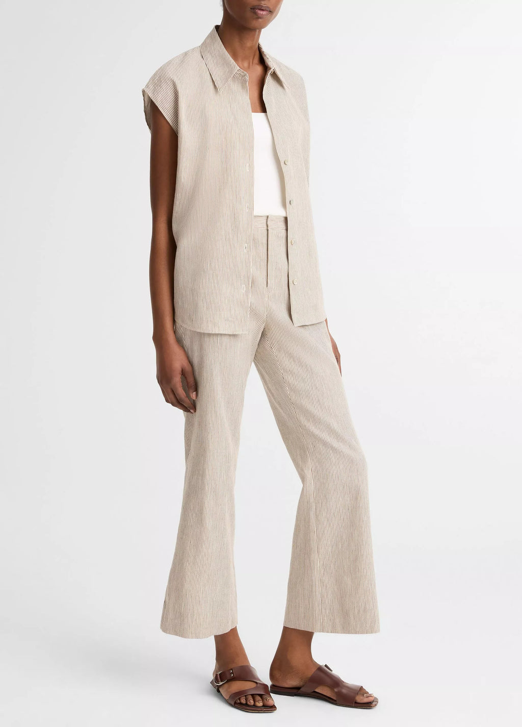 Vince Ticking Stripe Linen-Cotton Low-Rise Crop Flare Trouser