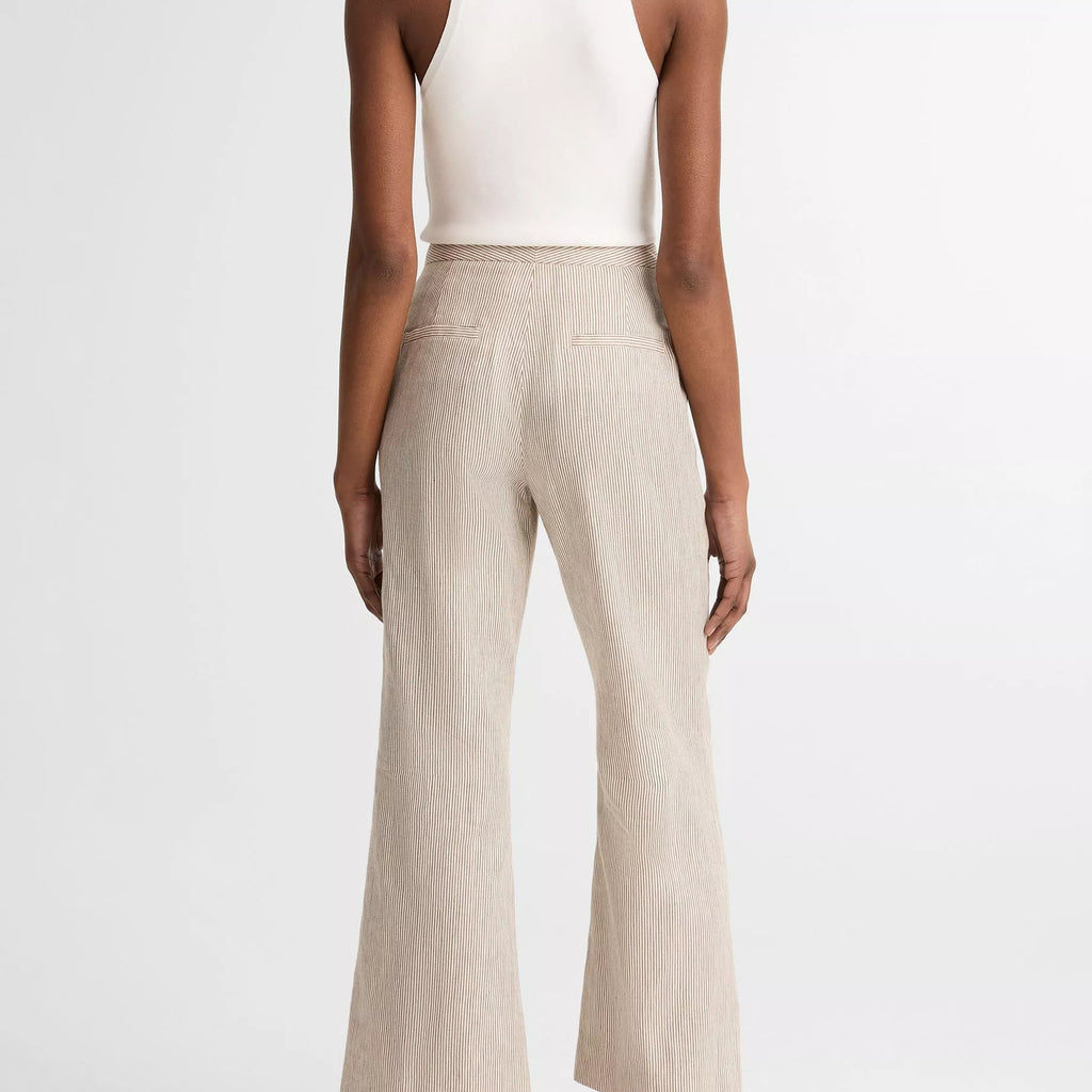 Vince Ticking Stripe Linen-Cotton Low-Rise Crop Flare Trouser