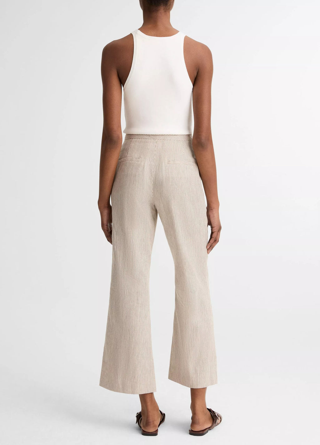 Vince Ticking Stripe Linen-Cotton Low-Rise Crop Flare Trouser