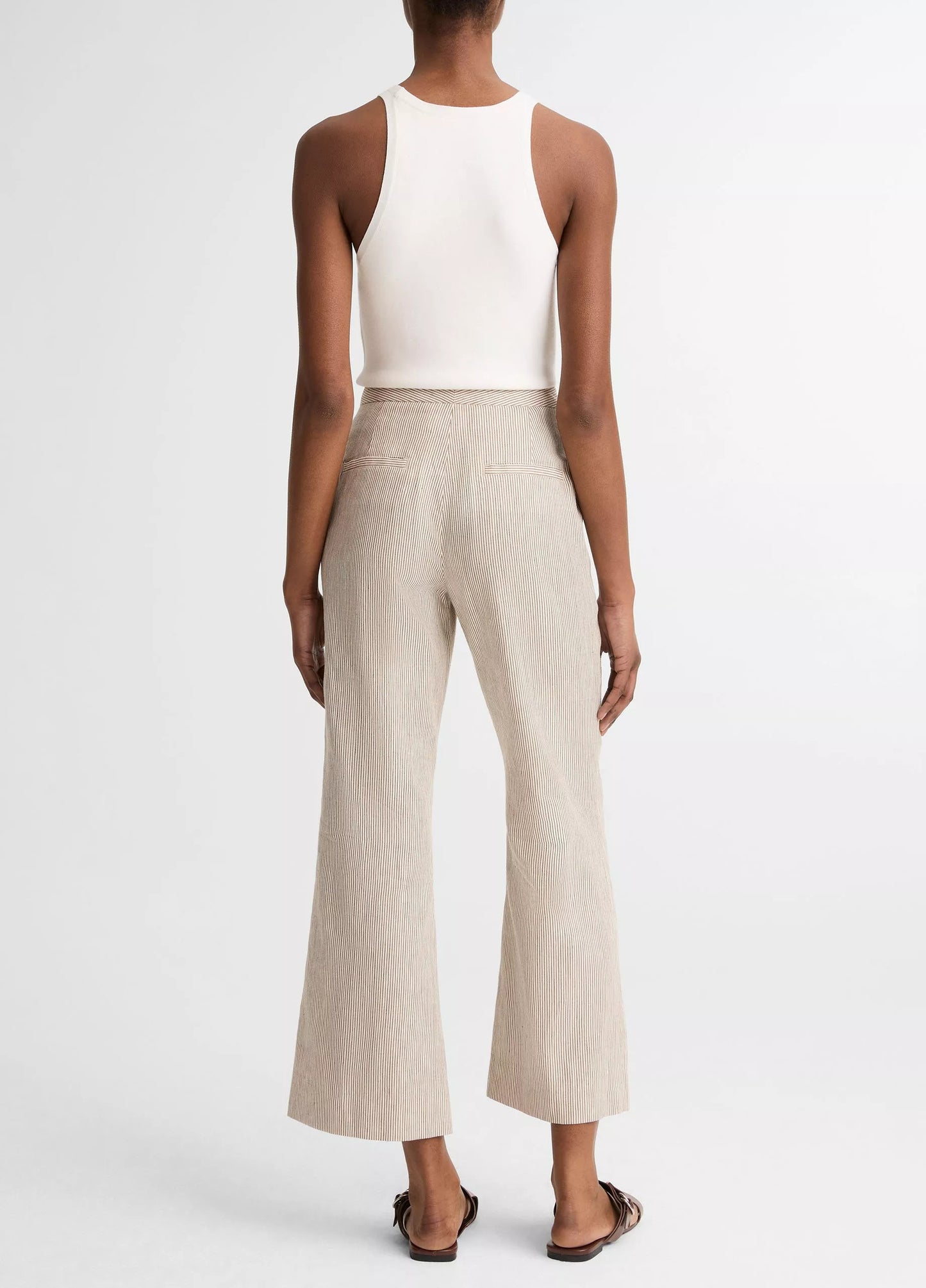 Vince Ticking Stripe Linen-Cotton Low-Rise Crop Flare Trouser