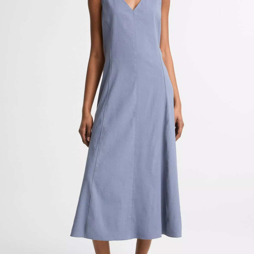 Vince Linen-Blend V-Neck Dress