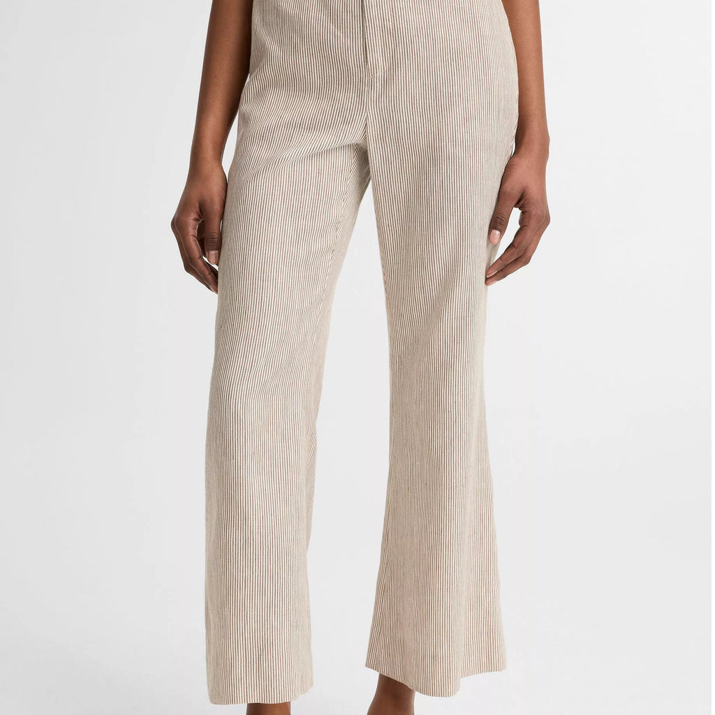 Vince Ticking Stripe Linen-Cotton Low-Rise Crop Flare Trouser