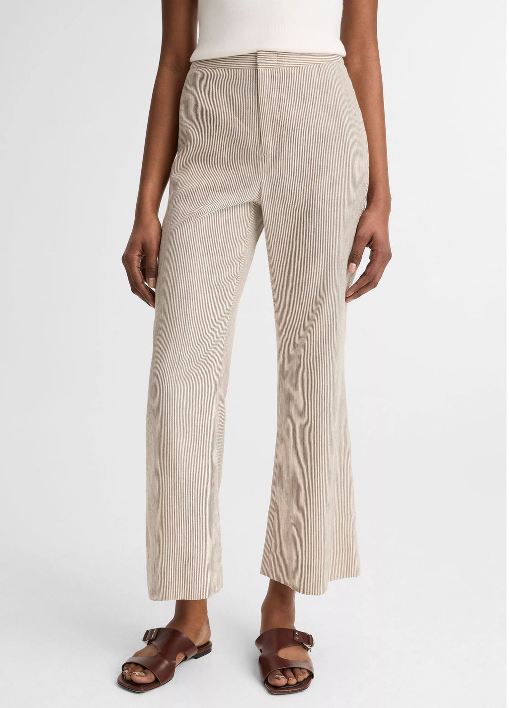 Vince Ticking Stripe Linen-Cotton Low-Rise Crop Flare Trouser