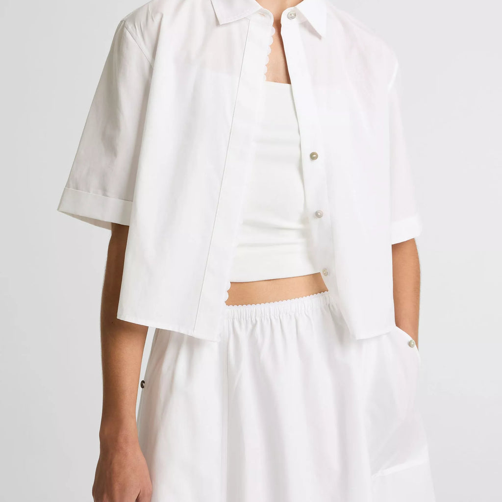 Vince Scallop-Detail Cotton Button-Front Shirt