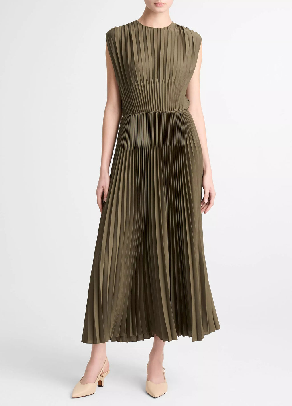 Vince Chevron-Pleated Satin Dress