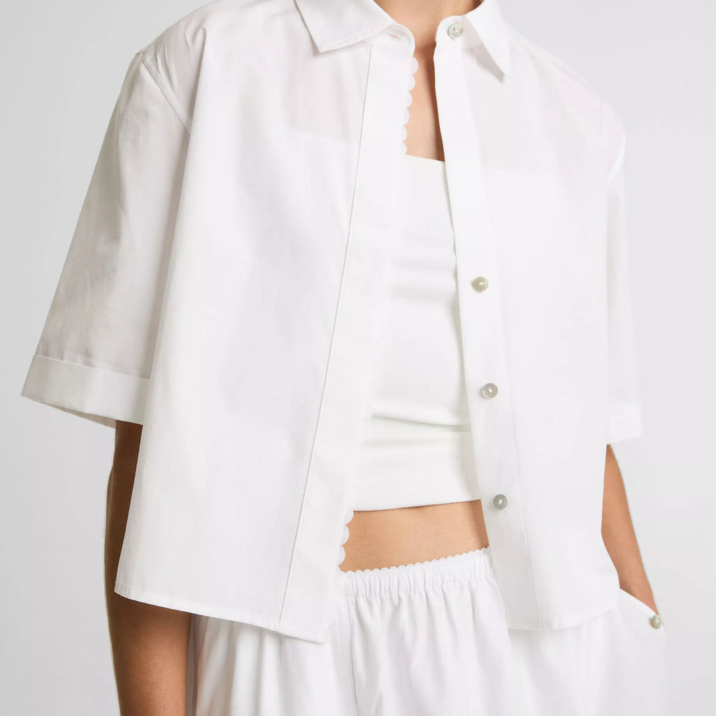 Vince Scallop-Detail Cotton Button-Front Shirt