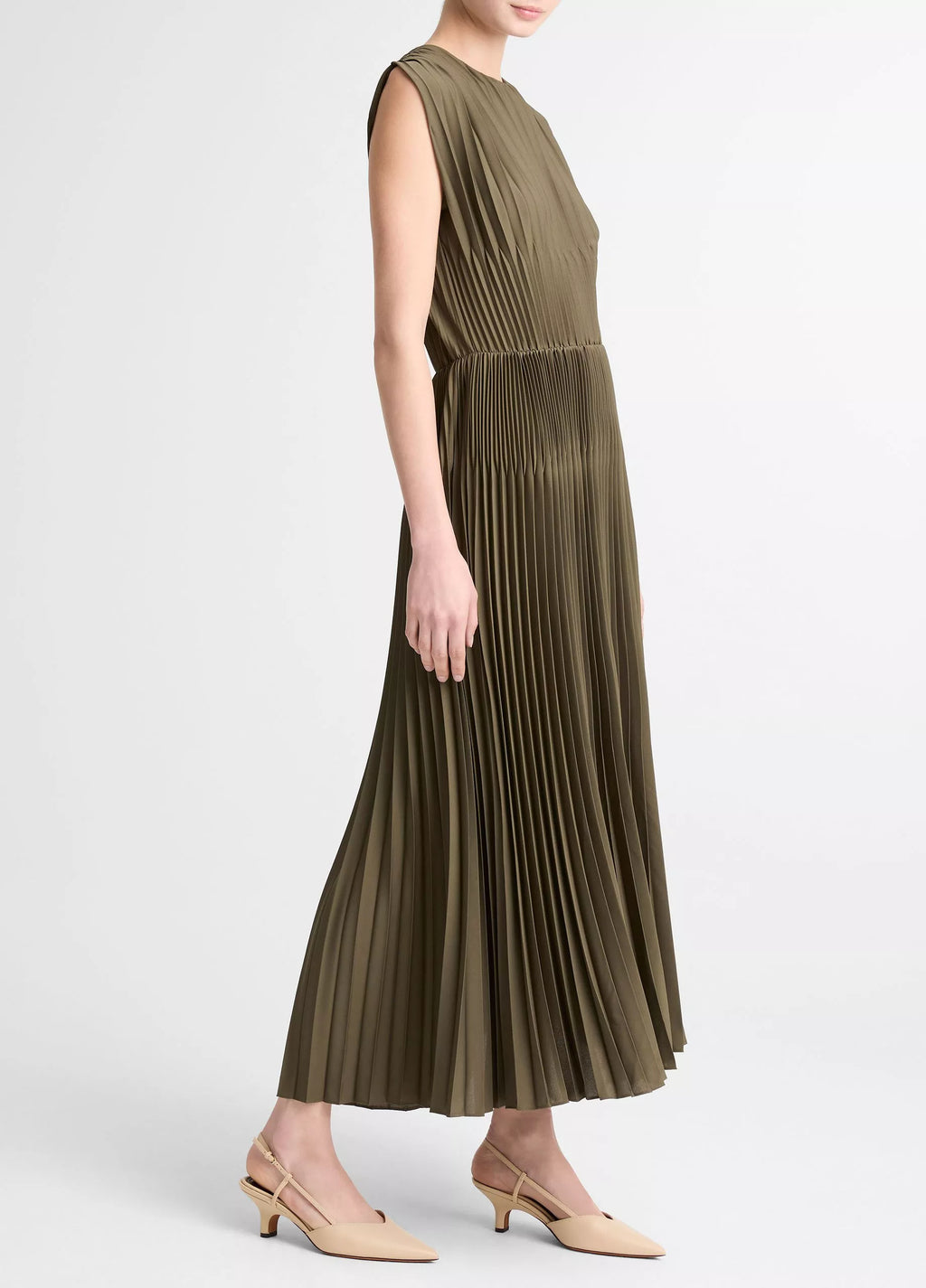 Vince Chevron-Pleated Satin Dress