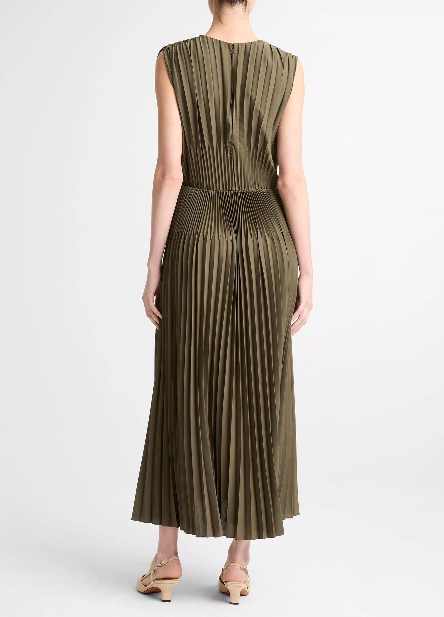 Vince Chevron-Pleated Satin Dress
