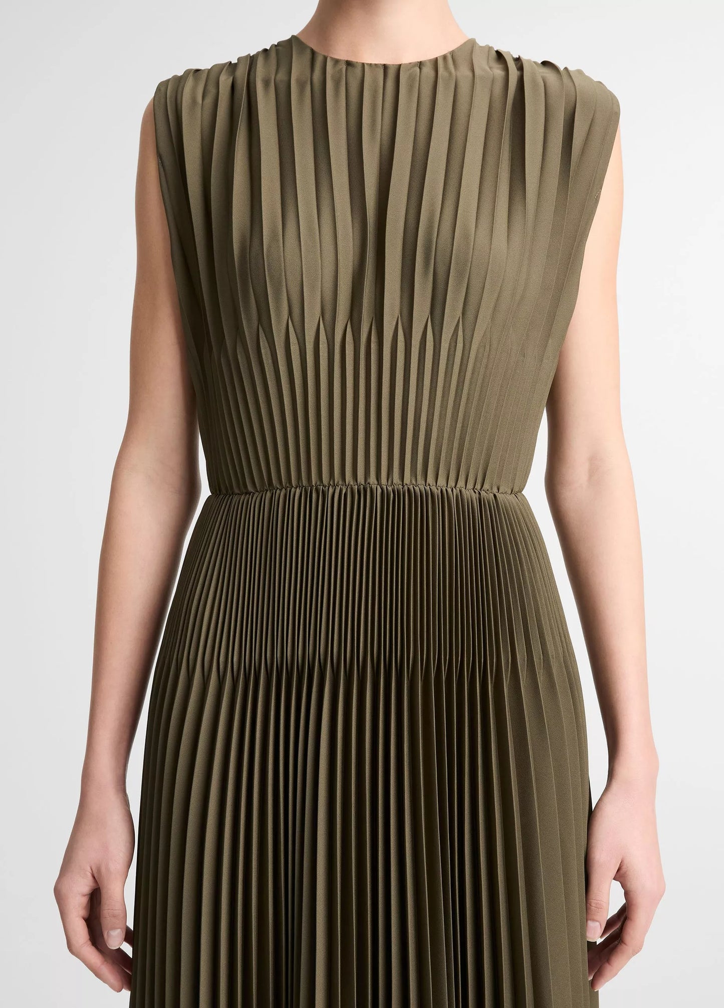Vince Chevron-Pleated Satin Dress